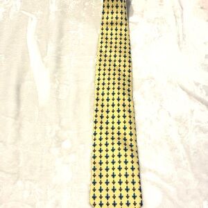 Vintage Firenze Mens Extra Long Tie Yellow With Fish 100% Silk Tie Made In Italy